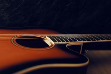 a Release your video on Gaana without a distributorclose up of a guitar on a table